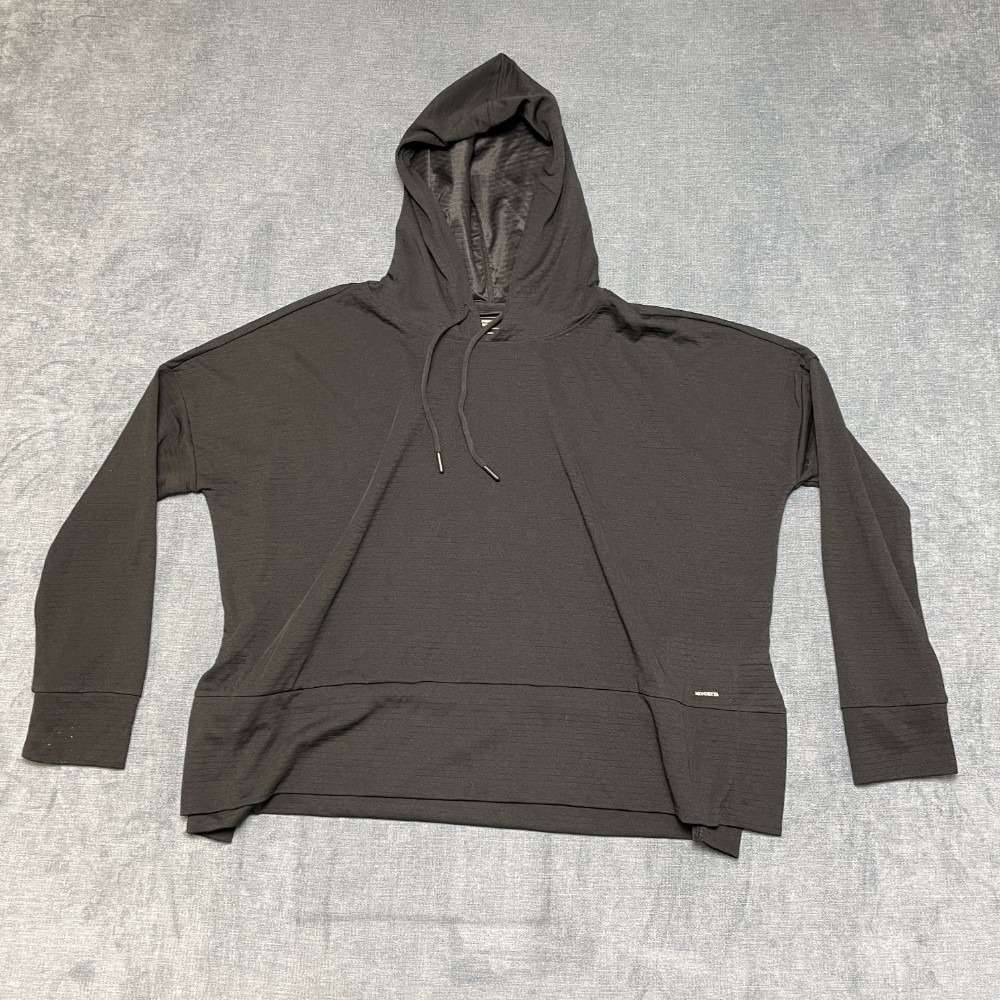 Mondetta Performance Luxury Cropped Hoodie Womens S Black Drawstring Side Slit
